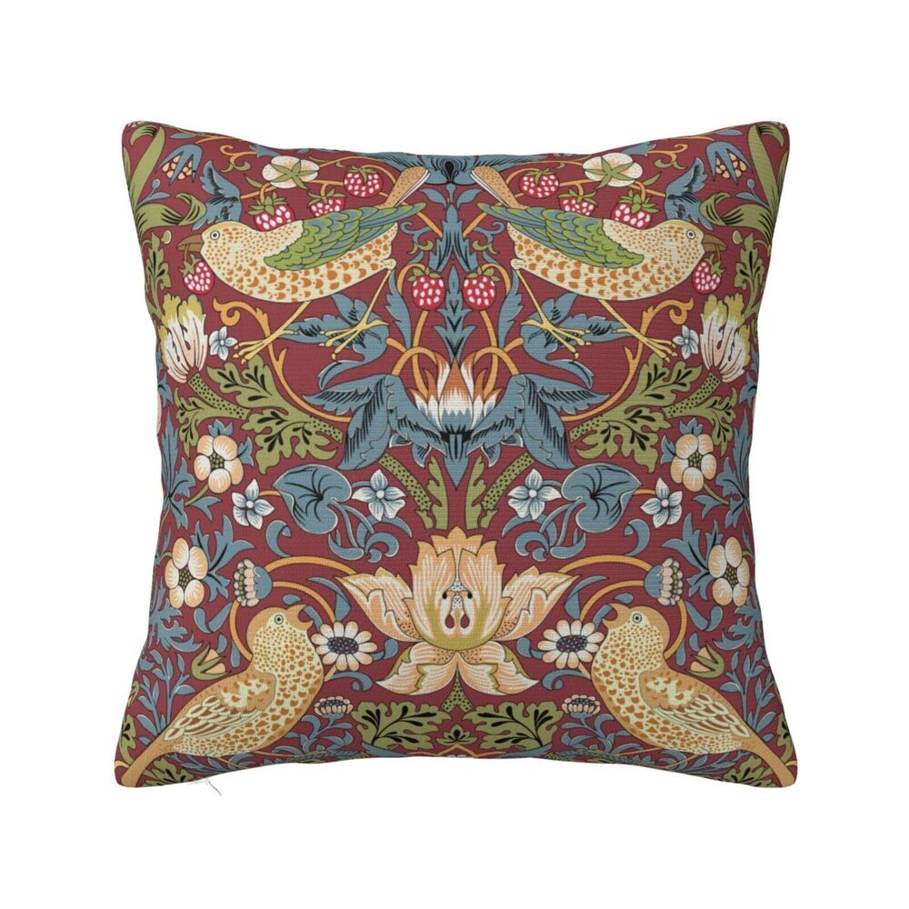 9804 William Morris Strawberry Thief Red Design Throw Pillow Cover Soft